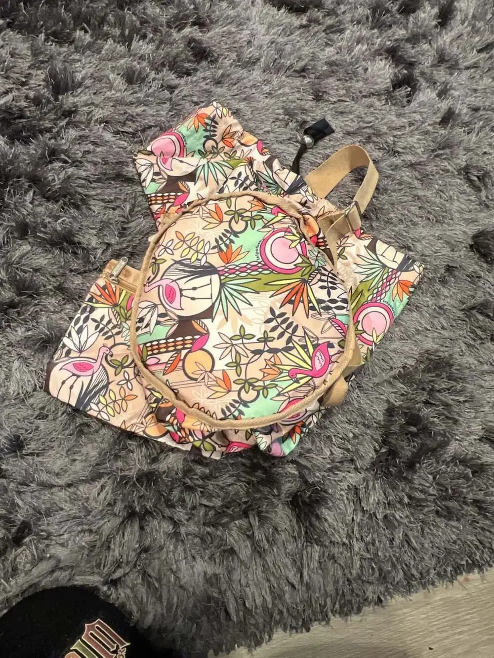 LeSportsac Tropical Flamingo Botanical Print Backpack and Pouch Set